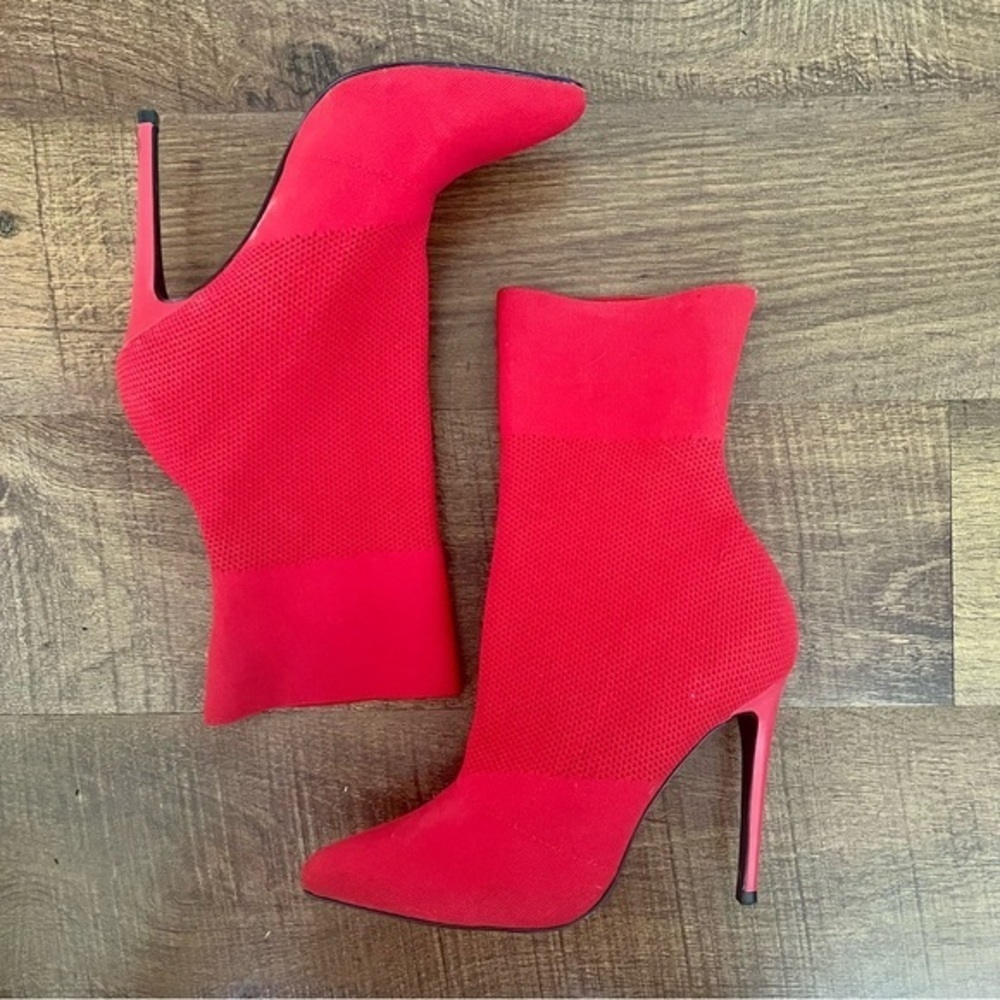 Steve Madden Mesh Red Fabric Stretch Stiletto Heel Bootie Ankle Boots